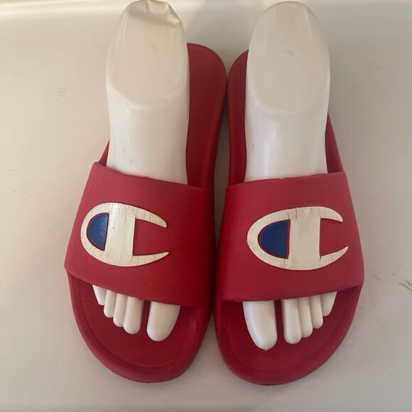 Unisex Slides Champion Sandals Women Size 9 Boys 7 Red - Picture 2 of 7